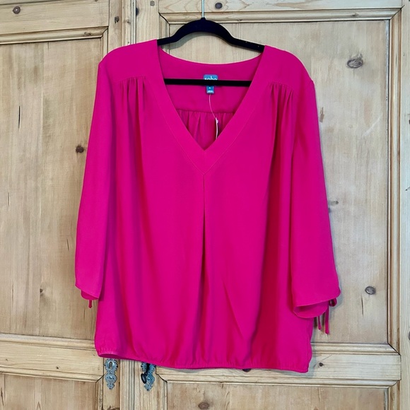 New York & Company Tops - New York & Company Women’s Bold Pink V-Neck Blouse Size XL